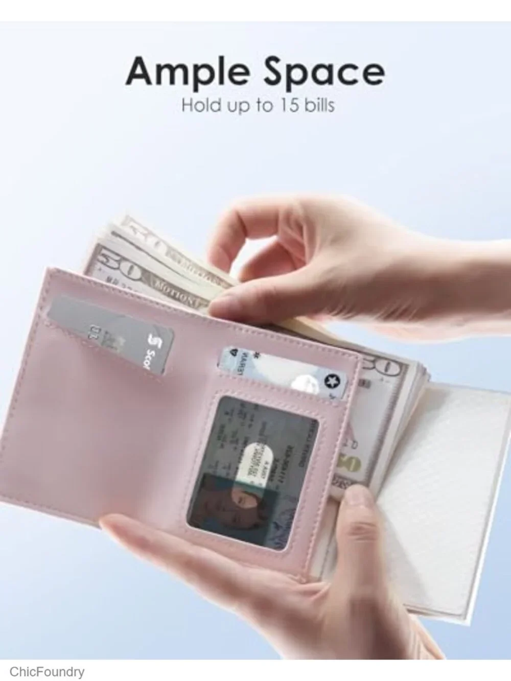 RFID-Blocking Slim Trifold Wallet for Women, Leather & Aluminum, Pop-Up Card